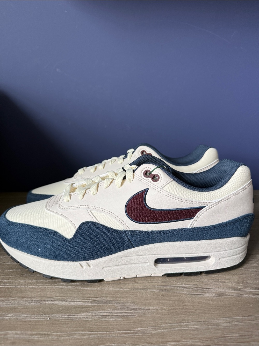 Nike Air Max 1 coconut milk burgundy crush navy New in box Mens 12.